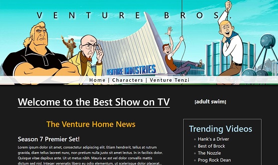 My Venture Bros. fan site project front page